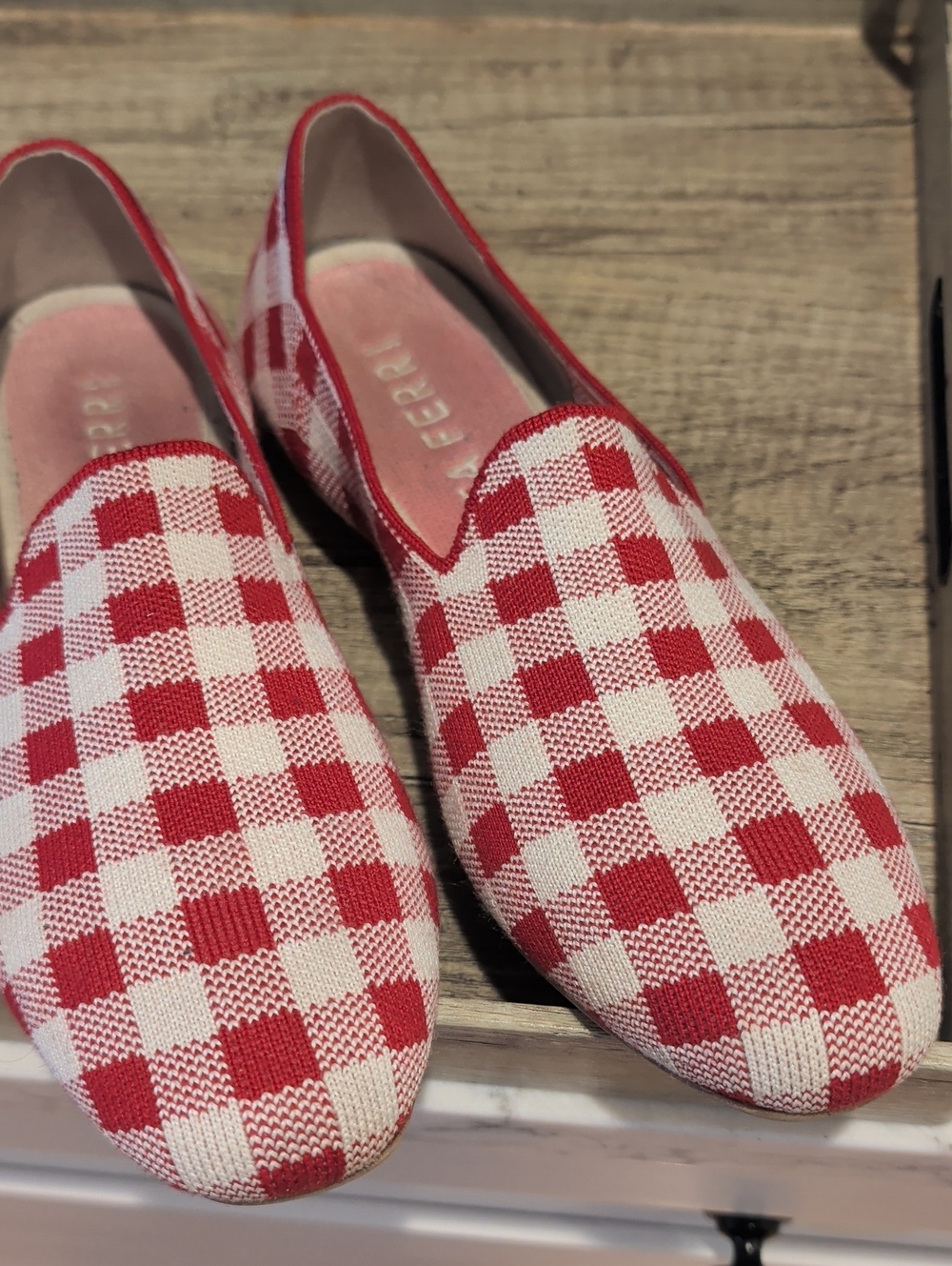 Marta Ferri Red and White Gingham Knit Flats